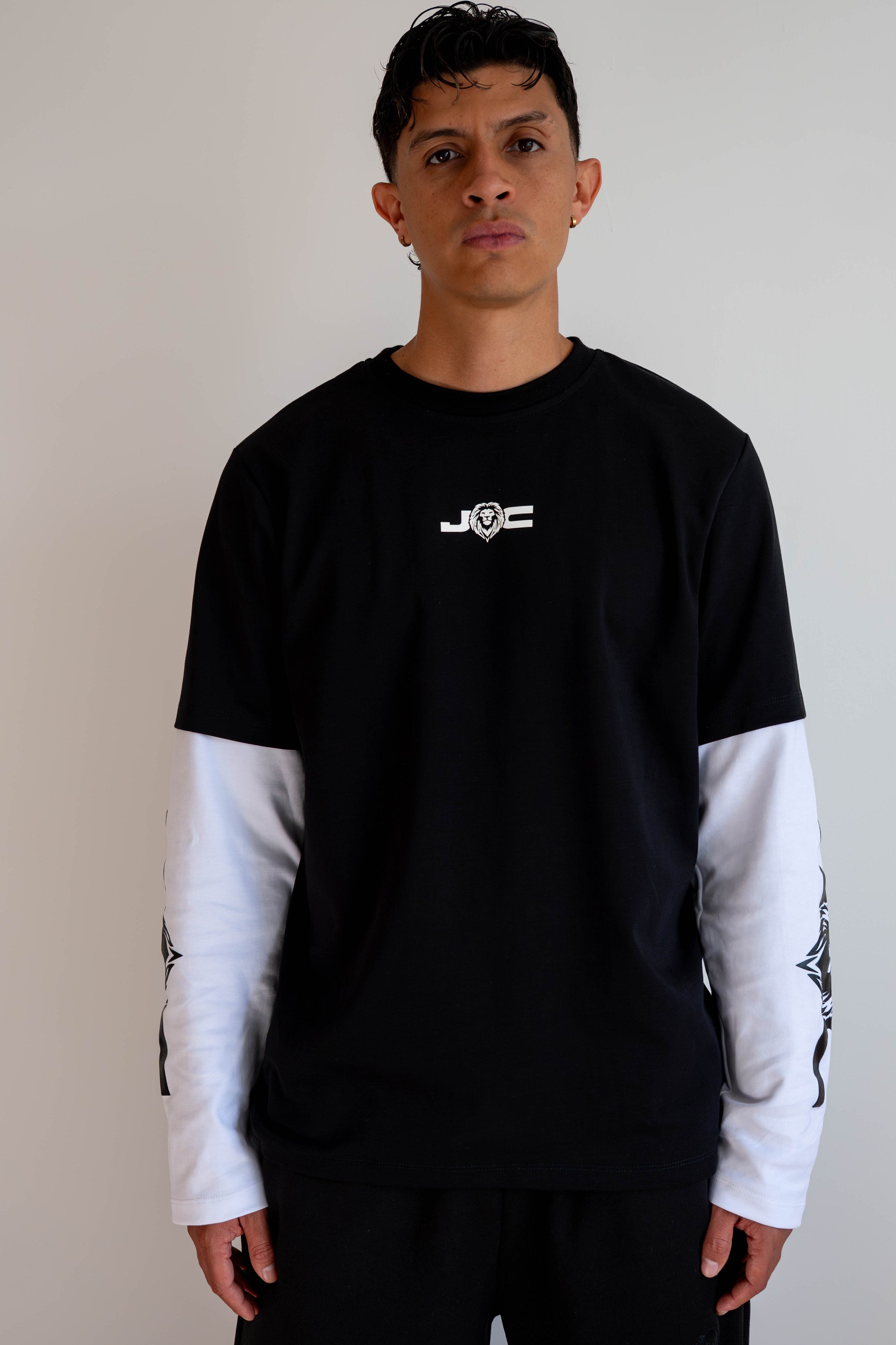 Camiseta Manga Larga Doble Manga Negra/Blanca - JC