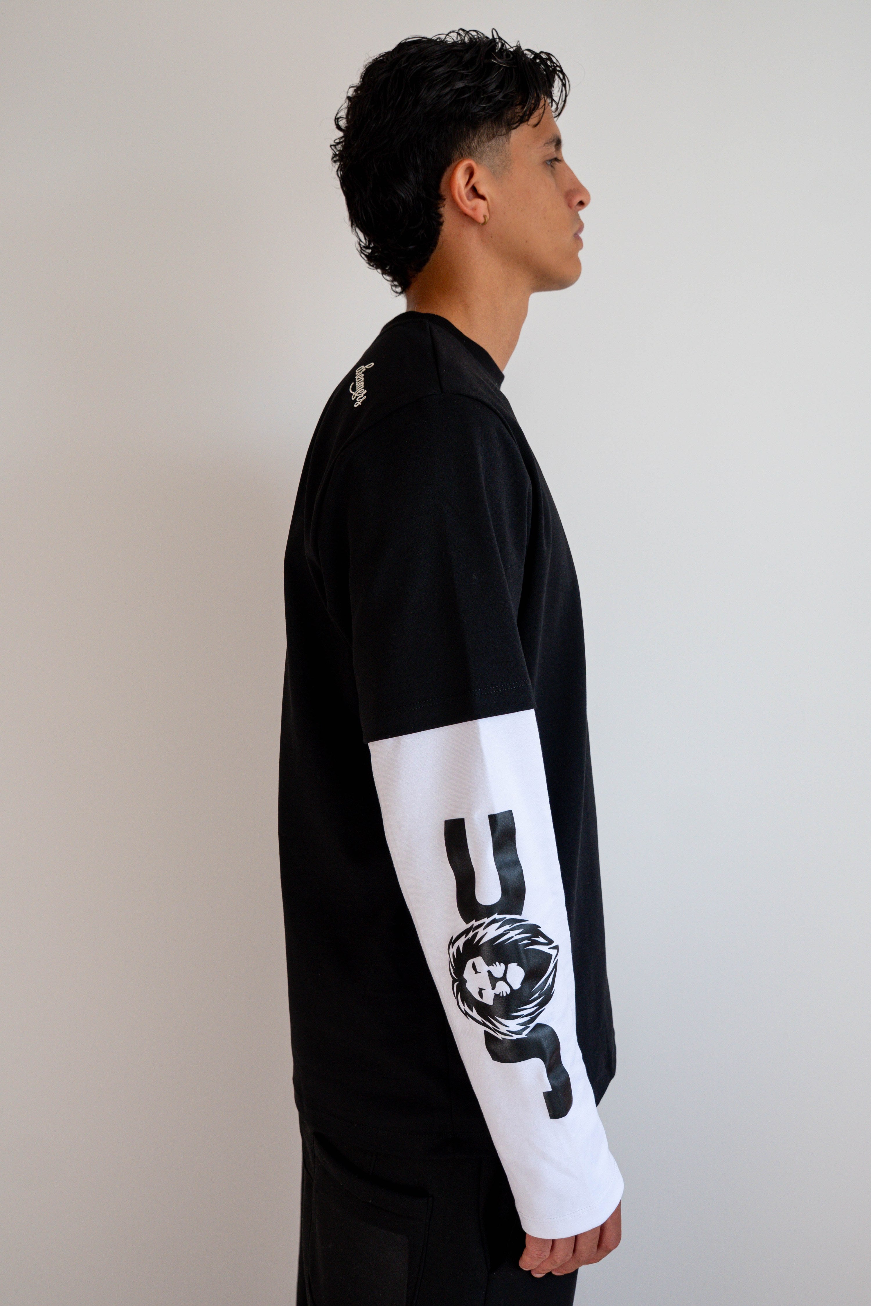 Camiseta Manga Larga Doble Manga Negra/Blanca - JC
