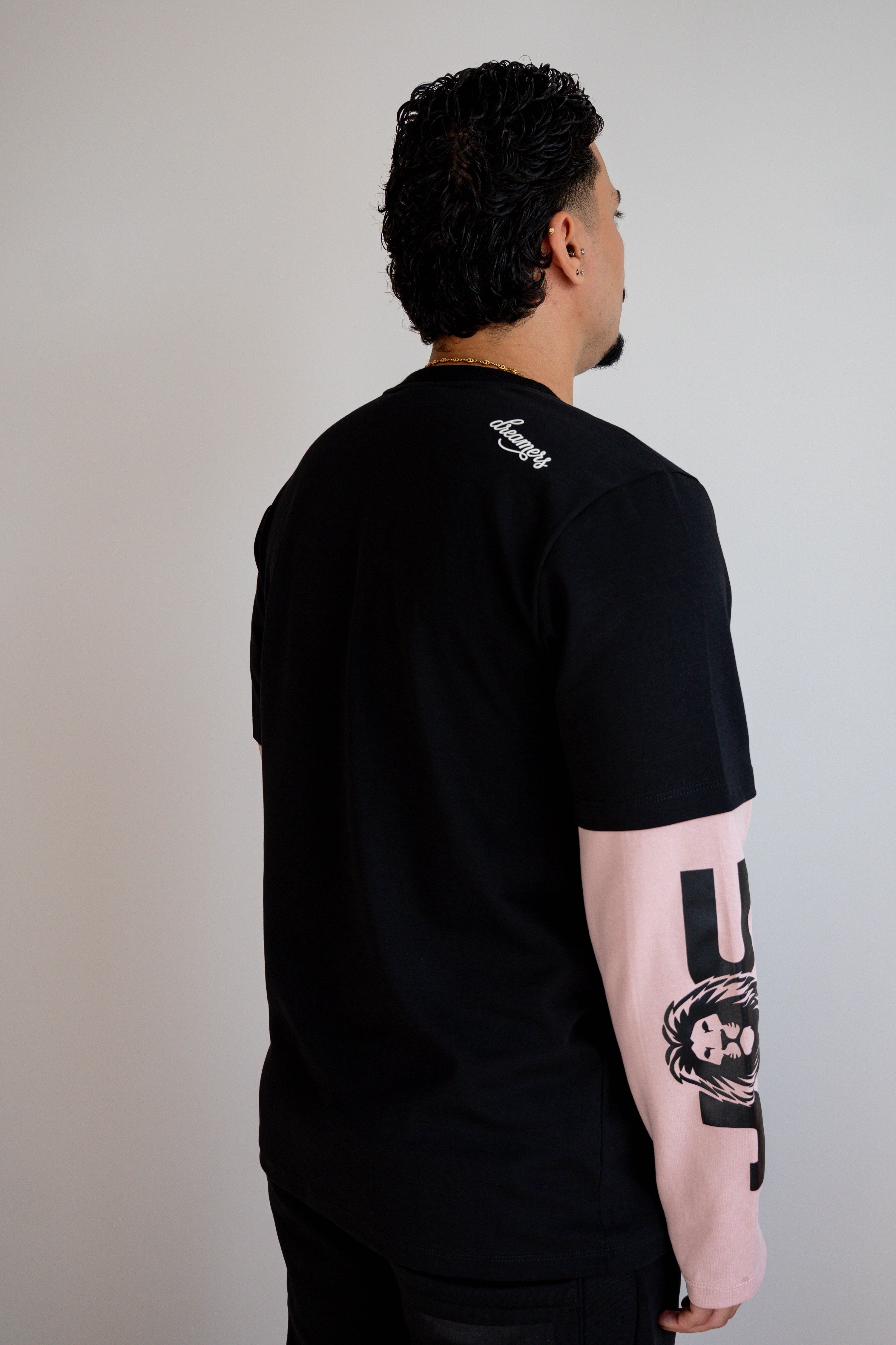 Camiseta Manga Larga Doble Manga Negra/Rosa - JC