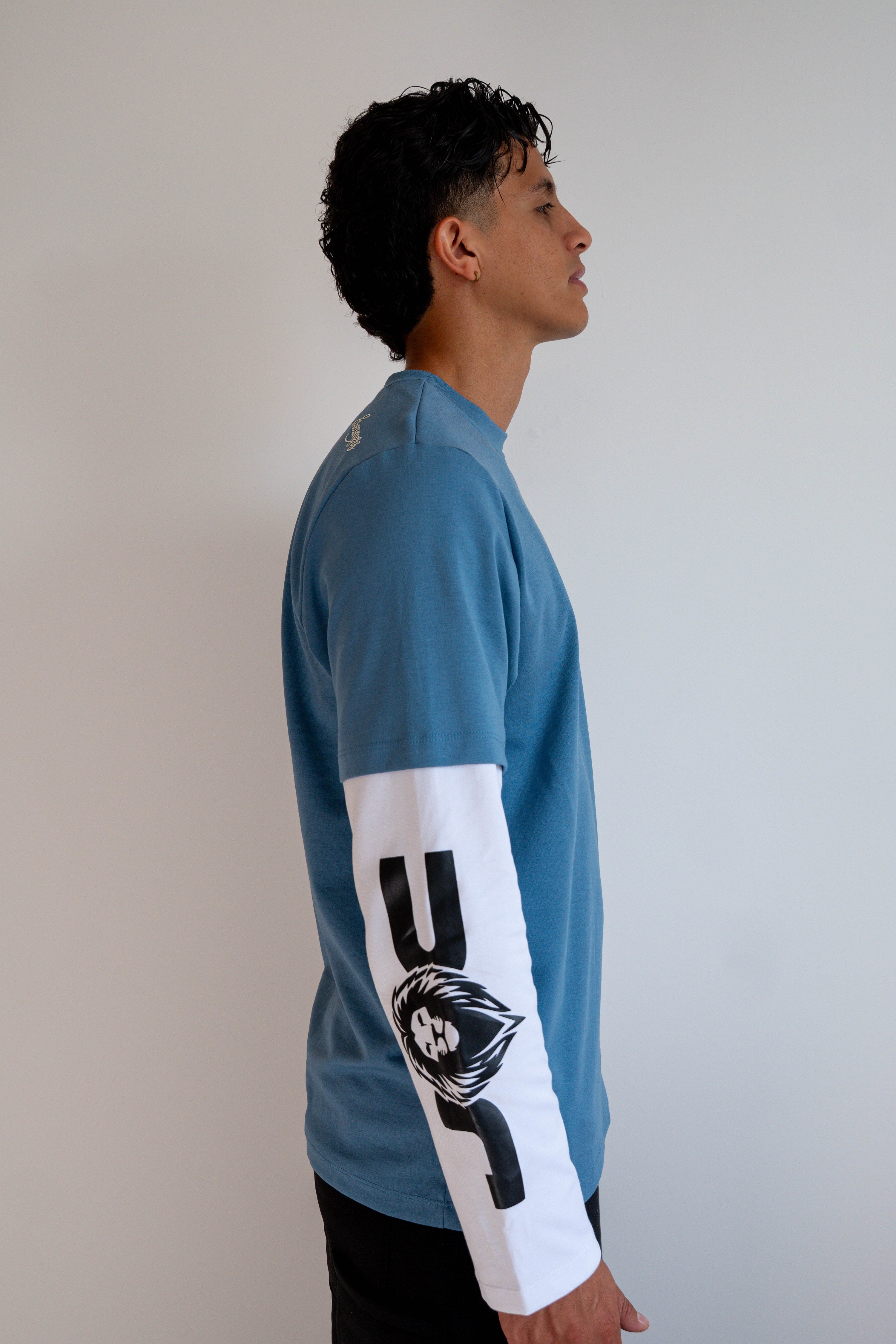 Camiseta Manga Larga Doble Manga Azul/Blanca - JC